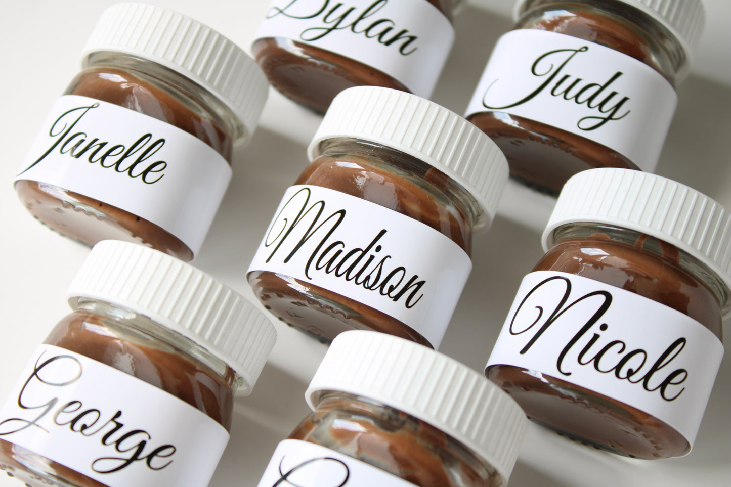 Calligraphy Mini Nutella Jar Place Card Favours